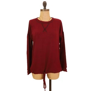 Freeloader Tie Bottom Top Size XS Long Sleeve Soft Knit Burgundy Red EUC B69 - Picture 1 of 5
