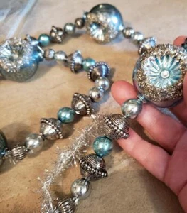 NWT 5.5' Blue Silver Glass Tinsel Old Fashion Large Glass Bead Christmas GARLAND - Picture 1 of 12