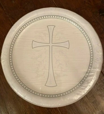 Divinity Silver Pattern Paper 8 3/4" Dinner Plates 8 Count Baptism/Christening - Image 1 of 2