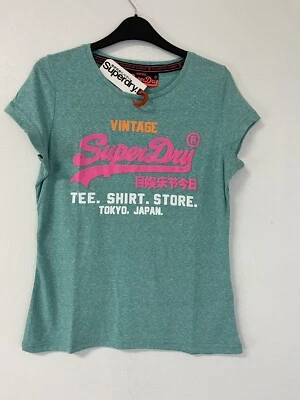 Superdry Camisa Mujer Camiseta Pequeña Verde Vintage Tokio Manga Corta Repujado N194 Foto 1 de 4