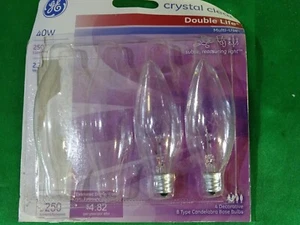 2-PACK GE CRYSTAL CLEAR 40W LIGHT BULBS CA TYPE CANDELABRA BASE 2+ year life P7 - Picture 1 of 6