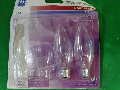 2-PACK GE CRYSTAL CLEAR 40W LIGHT BULBS CA TYPE CANDELABRA BASE 2+ year life P7 - Image 1 of 4
