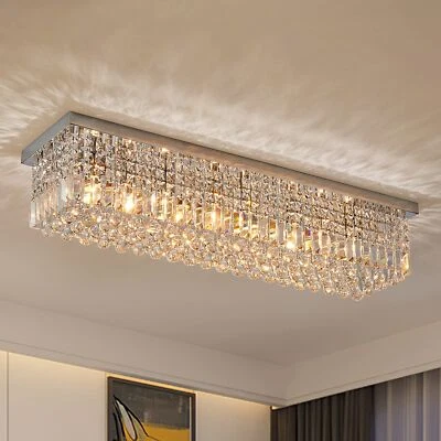 Lámpara de techo moderna rectangular de cristal de 40" de montaje empotrado Foto 1 de 4