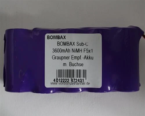 Bombax Akkupack 6,0V/3600mAh SubC, F5x1, 5erReihe, Graupner Empfänger - Bild 1 von 1