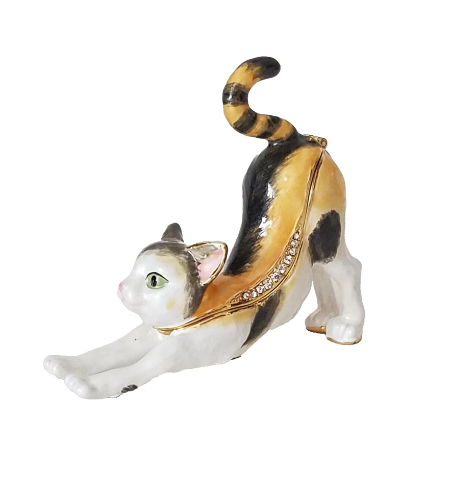 Kylie Calico Cat Hinged Trinket / Jewelry Box Pewter Bejeweled Kingspoint