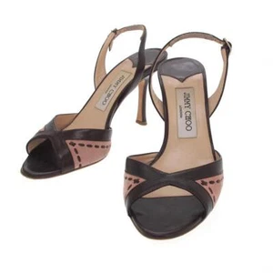 Jimmy Choo Pumps Heel Black leather sandal straps EU36 US6 Japan F/S USED - Picture 1 of 24