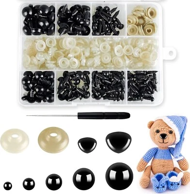 Hengxinc 330 Stück Sicherheitsaugen für Häkeltiere Schwarz Amigurumi Augen 5- - Bild 1 von 4