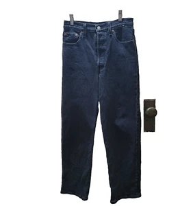Levis Premium Jeans Women 24 Black Denim Big E Ribcage Straight Ankle 24x28 EUC - Picture 1 of 10