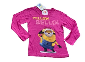 Girls Minion Despicable Me Cerise Yellow Bello Cotton Long Sleeve Tunic Tops - Picture 1 of 5