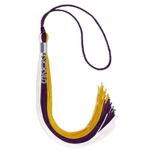 Endea Graduation Purple/Gold/White Tassel with Silver Stacked Date - Picture 1 of 9