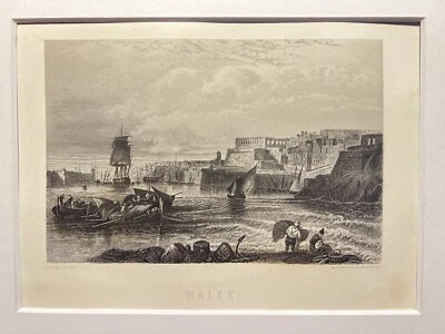 Antiquarisch Malta Valletta Stahlstich 1858  ILLUSTRATION ESTAMPE Gravure Bilder - Bild 1 von 4