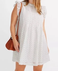 NUEVO Vestido Pintuck Madewell con Ojales y Volantes en Algodón Blanco para Mujer Talla M - Imagen 1 de 13