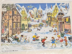 VTG West Germany Stuttgart Rohr Christmas Advent Calendar Kids Skating Town - Picture 1 of 6