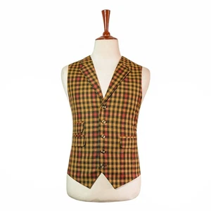 Mens 46R Wool Plaid Check Vest Waistcoat Yellow Red Orange Formal Wedding Party - Picture 1 of 8