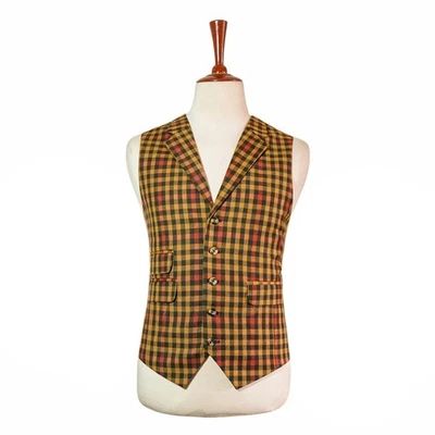 Chaleco chaleco a cuadros de lana 46R para hombre amarillo rojo naranja formal boda fiesta Foto 1 de 4