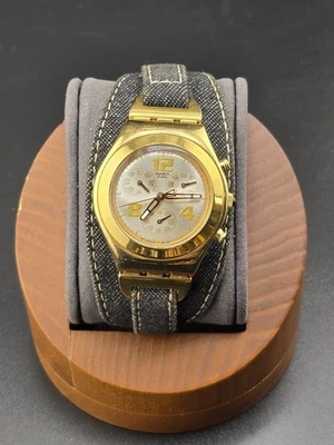 Swiss Swatch Irony YMG 100 Black Jeans Midi ETA Quartz Chronograph Works - Image 1 of 4