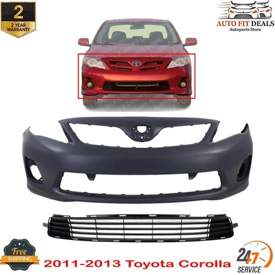 Capa de para-choque dianteiro com grade de para-choque para 2011-2013 Toyota Corolla Base CE LE - Imagem 1 de 4