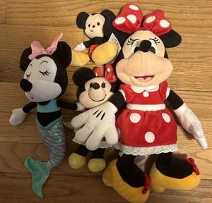Adorable Mickey & Minnie Plushes - 10” Minnie, 9” Mermaid, 6” Minnie & 3” Mickey - Picture 1 of 12