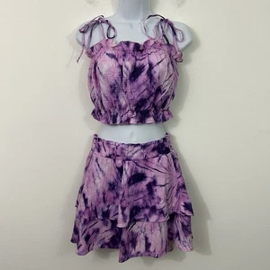 Show Me Your Mumu Size Small Two Piece Set Ruffle Skirt Crop Top Purple Tie Dye - Picture 1 of 14