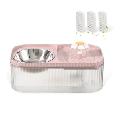 Fonte de água e tigela de comida para gatos, 3L/101 oz dispensador de água ultra silencioso para animais de estimação com... - Imagem 1 de 4