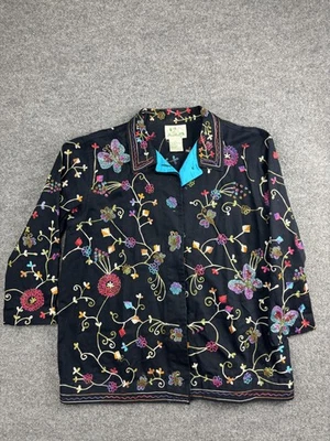 The Quacker Factory Jacket Womens Large Embroidered Floral Beaded Boho India - Image 1 of 4