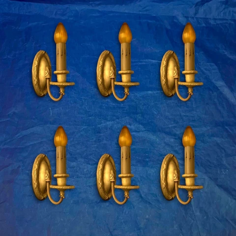 Wired Set Of 6 Six Raw Yellow Brass Sconces Lot Fixtures 26D Cover