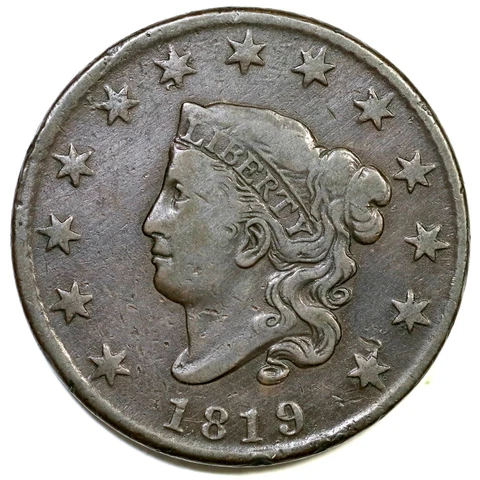 1819 N-8 R-1 Matron or Coronet Head Large Cent Coin 1c Cover