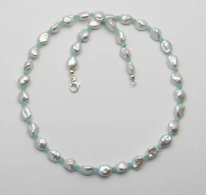Collar de perlas Keshi con pequeñas rondelas amazonita en 46,5 cm de longitud - Imagen 1 de 1