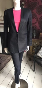 TRAJE NUEVO CON ETIQUETAS ZARA MUJER AZUL MARINO OSCURO MEZCLA LINO - CHAQUETA TALLA S PANTALÓN TALLA XS - Imagen 1 de 12