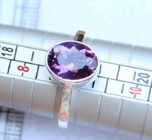 Anillo de piedras preciosas de amatista natural de 16,10 quilates de plata de ley 925 hecho a mano talla 9 - Imagen 1 de 6