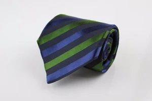 BANANA REPUBLIC Silk Tie. Eye Catching Green & Blue Diagonal Stripes. - Picture 1 of 3