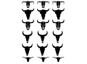 Steer Skulls 18 pcs 1 Inch Black Fused Glass Decals - Picture 1 of 1