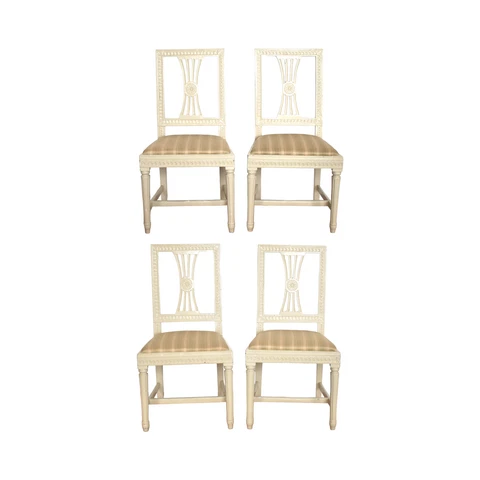 Set of 4 Antique Swedish Gustavian Lindome Chairs Cover