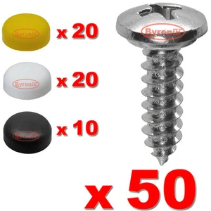 NUMBER PLATE SELF TAPPING SCREWS AND CAPS FITTING FIXING KIT CAR X 50 - QUALITY - Picture 1 of 1