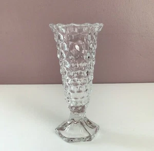 Jarrón de cubo de vidrio transparente Fostoria American 6"" patas hexagonales acampanado EE. UU. - Imagen 1 de 6