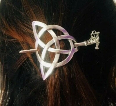 Celtic Hair Clip Hairpin Triskele Viking Hair Pin Slide Silver 6 x 6 cm