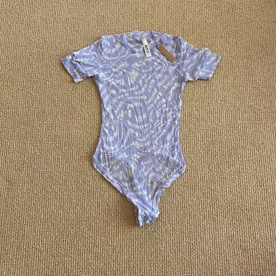Kim Kardashian Skims Lilac Swirl Summer Mesh T-Shirt Bodysuit, Size Small NWT - Image 1 of 4