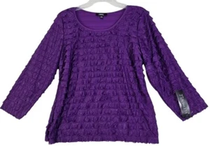 Elementz ~Woman Size XLPetite~ Purple Ruffle Bllouse Shirt Top Long Sleeve NWT. - Picture 1 of 14