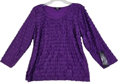 Elementz ~Woman Size XLPetite~ Purple Ruffle Bllouse Shirt Top Long Sleeve NWT. - Image 1 of 4