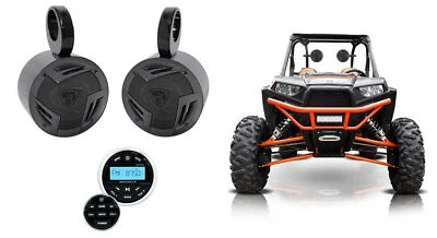 2 Rockville 5.25" Tower Speakers+Bluetooth Receiver for Polaris RZR/ATV/UTV/CART - Image 1 of 4