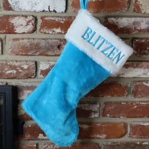 Aqua/Peacock Blue Custom Embroidered, Personalized Christmas Plush Stockings 19" - Picture 1 of 28