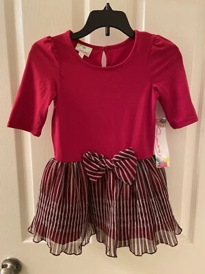Vestido Samara Rojo y Blanco Rayas Tul Lazo Niñas Talla 4T Nuevo con Etiquetas Foto 1 de 4