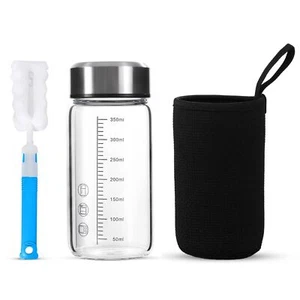 12oz Glass Shaker Bottle Wide Mouth Protein Mix Bottle with Lid for Gym - Picture 1 of 7