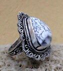 925 Sterling Silver Dendrite Agate Gemstone Jewelry Vintage Ring (US) Size-9''