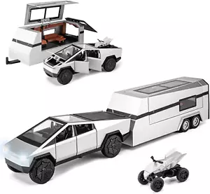 Cybertruck Toy for Kids, Pickup Truck with RV Motorcycle Cybertquad Metal Die-Ca - Picture 1 of 12