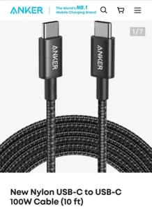 Anker 100W USB C Fast Charging Cable 10ft Long Braided Nylon Cord, A8758 - Photo 1 sur 8