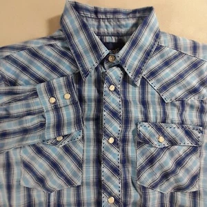 Wrangler Shirt youth Large blue pearl snap plaid western long sleeve - Picture 1 of 10