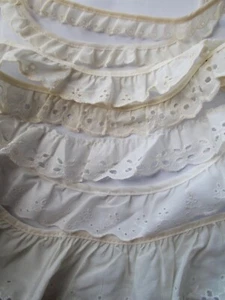 Ivory or White Broderie Anglais Gathered Lace choose width and pattern - Picture 1 of 9