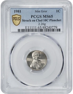 1981 PCGS MS65 Lincoln Cent on Dime 🔴 Tough Date! 1C Struck on 10C Planchet - Image 1 of 4