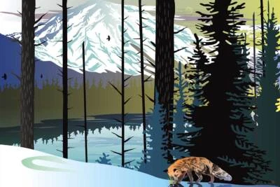 Mark PRESTON Indigenous " Fox Winter Mountains " CANVAS ART  Native Tingit Gift - Image 1 of 4